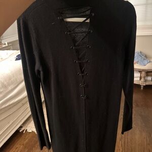 Elegant Black Lace-Up Sweater